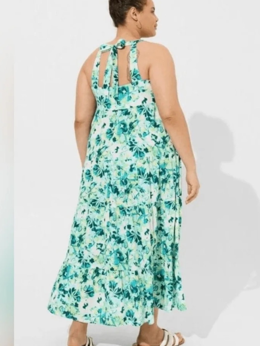 Size 0 Torrid maxi gauze halter tiered watercolor dress